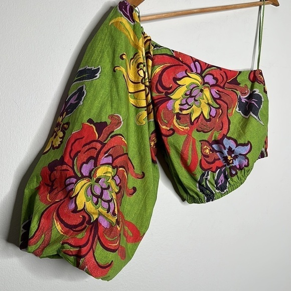 RHODE Kristie One Shoulder Puff Sleeve Top in Green Lanai Print. Size 0 NWT - Picture 4 of 8